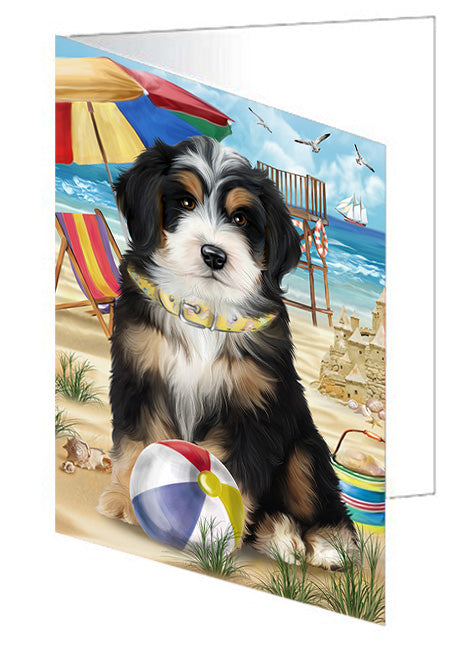 Pet Friendly Beach Bernedoodle Dog Handmade Artwork Assorted Pets Greeting Cards and Note Cards with Envelopes for All Occasions and Holiday Seasons GCD53993