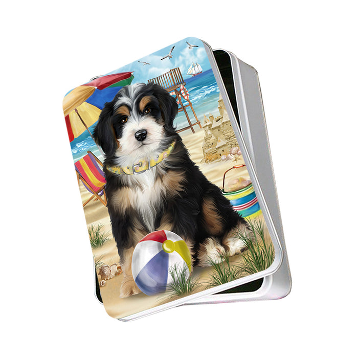 Pet Friendly Beach Bernedoodle Dog Photo Storage Tin PITN49988