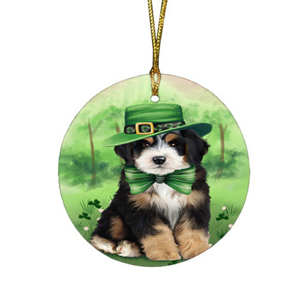 St. Patricks Day Irish Portrait Bernedoodle Dog Round Flat Christmas Ornament RFPOR49311