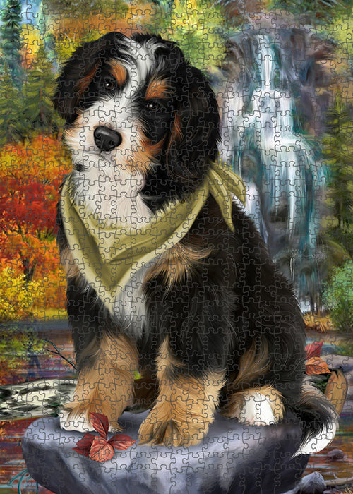 Scenic Waterfall Bernedoodle Dog Puzzle with Photo Tin PUZL52794