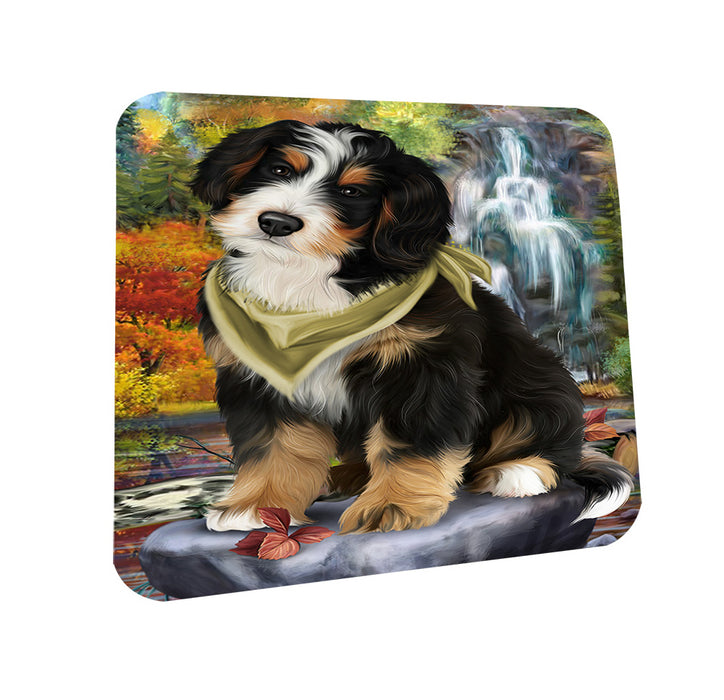 Scenic Waterfall Bernedoodle Dog Coasters Set of 4 CST49605