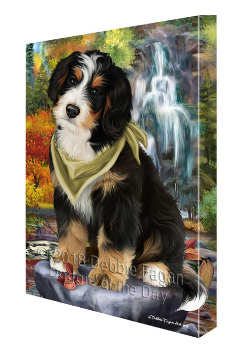 Scenic Waterfall Bernedoodle Dog Canvas Wall Art CVS63016