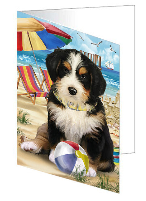 Pet Friendly Beach Bernedoodle Dog Handmade Artwork Assorted Pets Greeting Cards and Note Cards with Envelopes for All Occasions and Holiday Seasons GCD53996