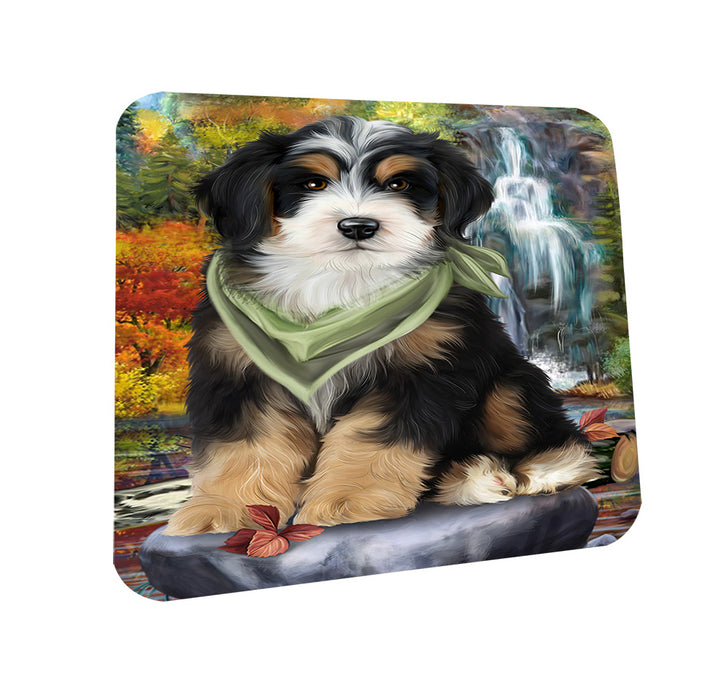 Scenic Waterfall Bernedoodle Dog Coasters Set of 4 CST49606