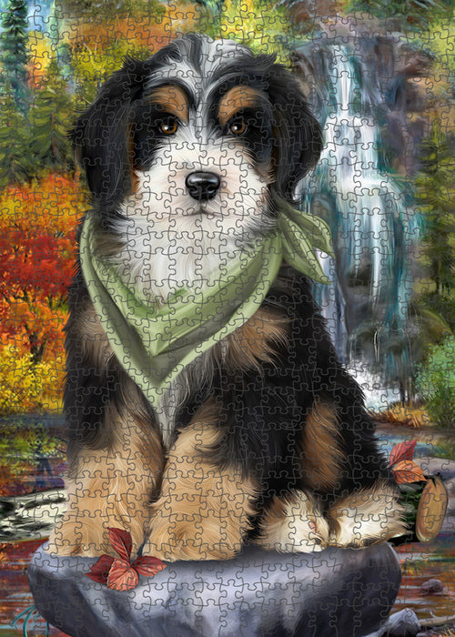 Scenic Waterfall Bernedoodle Dog Puzzle with Photo Tin PUZL52797