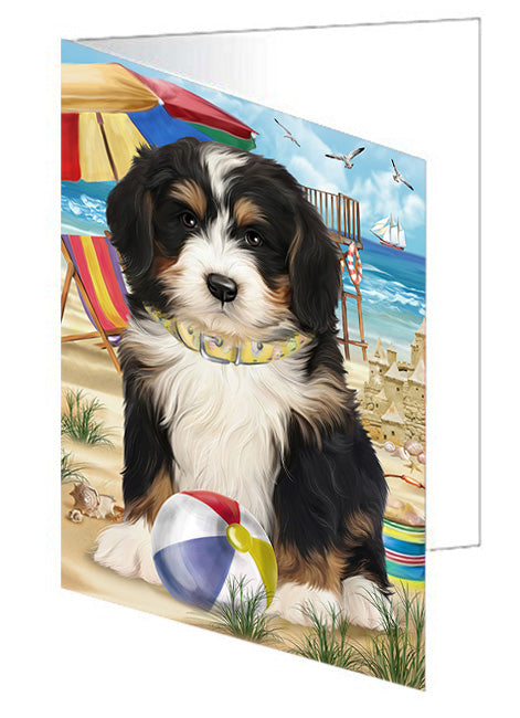 Pet Friendly Beach Bernedoodle Dog Handmade Artwork Assorted Pets Greeting Cards and Note Cards with Envelopes for All Occasions and Holiday Seasons GCD53999