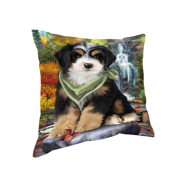 Scenic Waterfall Bernedoodle Dog Pillow PIL54644
