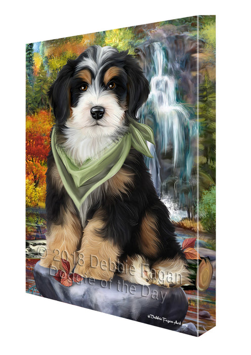 Scenic Waterfall Bernedoodle Dog Canvas Wall Art CVS63025