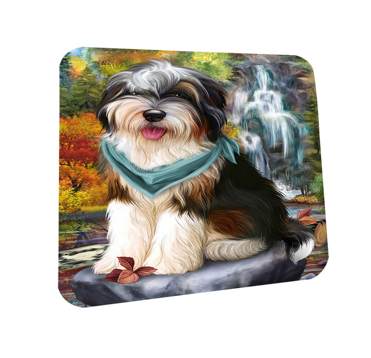 Scenic Waterfall Bernedoodle Dog Coasters Set of 4 CST49607