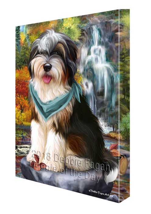 Scenic Waterfall Bernedoodle Dog Canvas Wall Art CVS63034