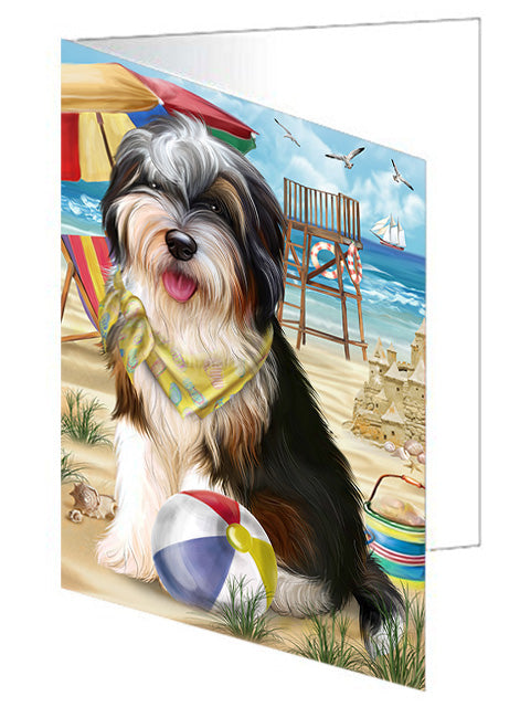 Pet Friendly Beach Bernedoodle Dog Handmade Artwork Assorted Pets Greeting Cards and Note Cards with Envelopes for All Occasions and Holiday Seasons GCD54002