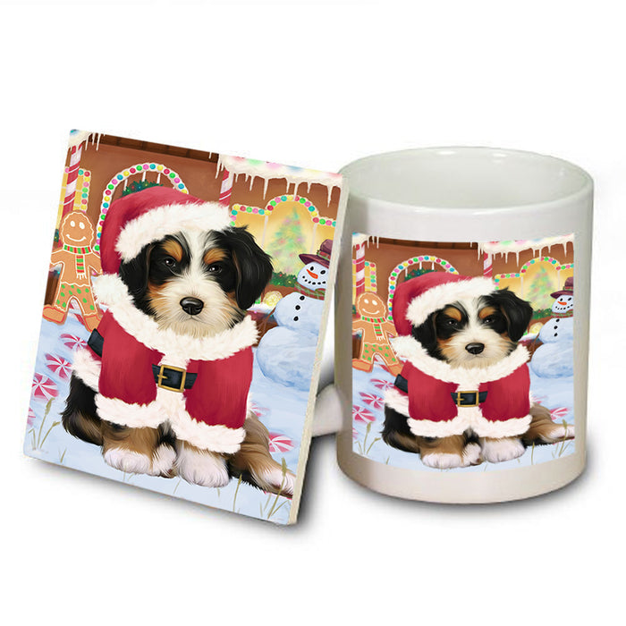 Christmas Gingerbread House Candyfest Bernedoodle Dog Mug and Coaster Set MUC56167