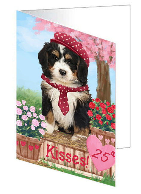 Rosie 25 Cent Kisses Bernedoodle Dog Handmade Artwork Assorted Pets Greeting Cards and Note Cards with Envelopes for All Occasions and Holiday Seasons GCD71972