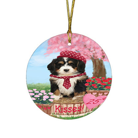 Rosie 25 Cent Kisses Bernedoodle Dog Round Flat Christmas Ornament RFPOR56175