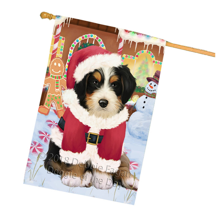 Christmas Gingerbread House Candyfest Bernedoodle Dog House Flag FLG56859