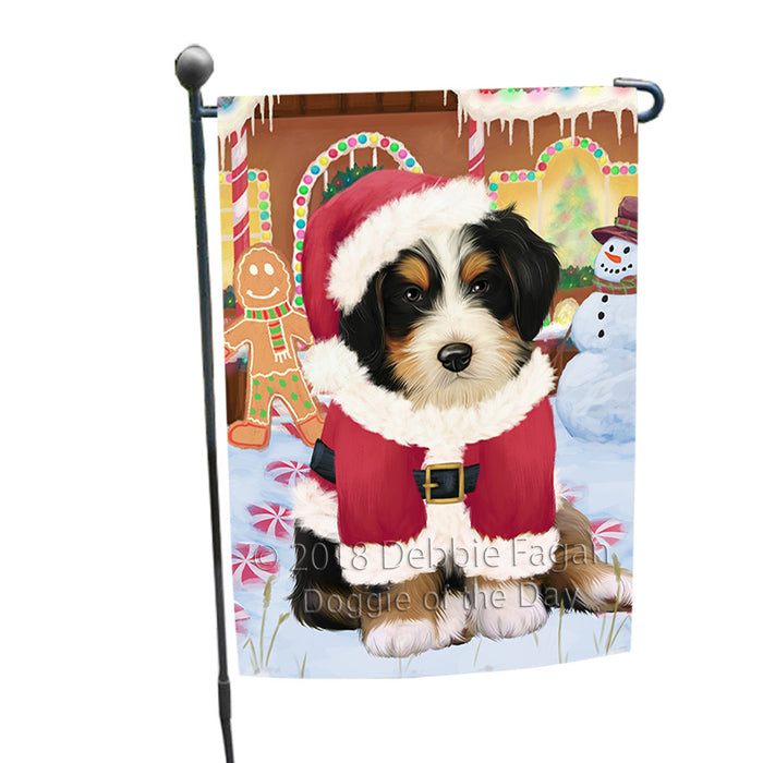 Christmas Gingerbread House Candyfest Bernedoodle Dog Garden Flag GFLG56723