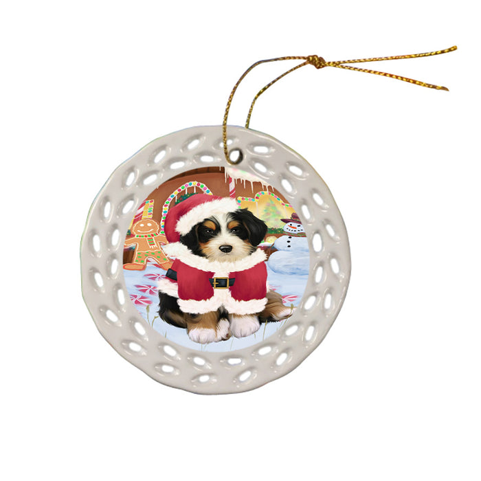 Christmas Gingerbread House Candyfest Bernedoodle Dog Ceramic Doily Ornament DPOR56531