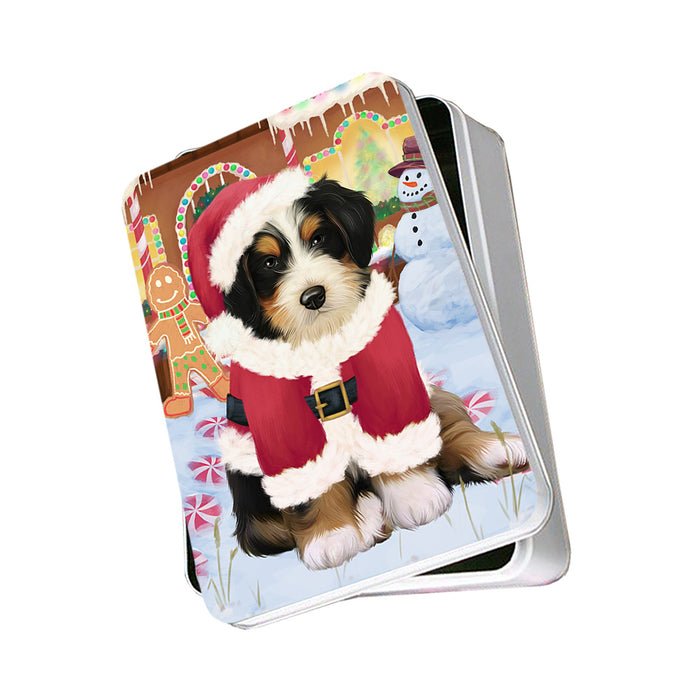 Christmas Gingerbread House Candyfest Bernedoodle Dog Photo Storage Tin PITN56094