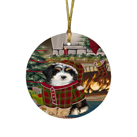 The Stocking was Hung Bernedoodle Dog Round Flat Christmas Ornament RFPOR55560