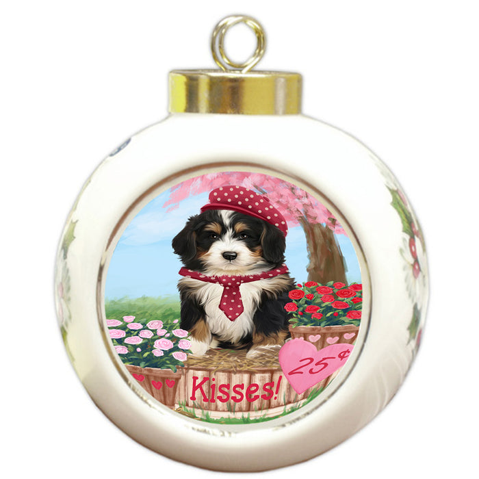 Rosie 25 Cent Kisses Bernedoodle Dog Round Ball Christmas Ornament RBPOR56175