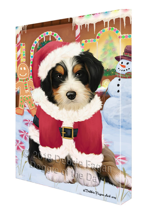 Christmas Gingerbread House Candyfest Bernedoodle Dog Canvas Print Wall Art Décor CVS127799