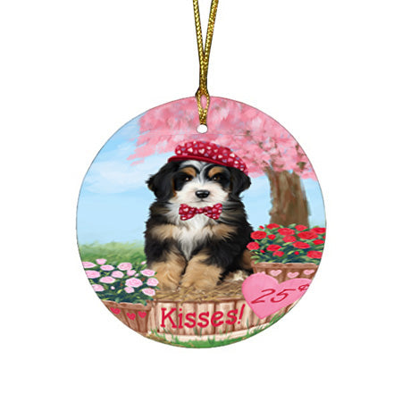 Rosie 25 Cent Kisses Bernedoodle Dog Round Flat Christmas Ornament RFPOR56176