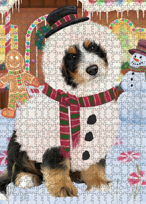 Christmas Gingerbread House Candyfest Bernedoodle Dog Puzzle with Photo Tin PUZL92904