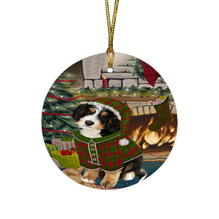 The Stocking was Hung Bernedoodle Dog Round Flat Christmas Ornament RFPOR55561