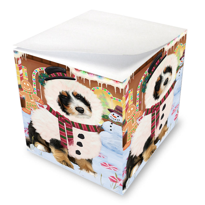 Christmas Gingerbread House Candyfest Bernedoodle Dog Note Cube NOC54248