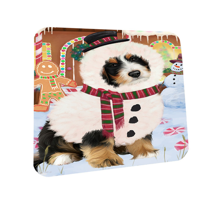 Christmas Gingerbread House Candyfest Bernedoodle Dog Coasters Set of 4 CST56134