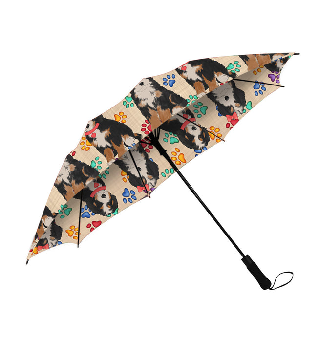 Rainbow Paw Print Bernedoodle Dogs Red Semi-Automatic Foldable Umbrella