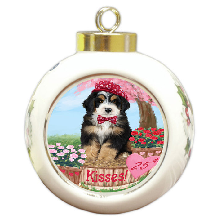 Rosie 25 Cent Kisses Bernedoodle Dog Round Ball Christmas Ornament RBPOR56176