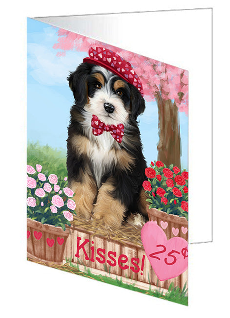 Rosie 25 Cent Kisses Bernedoodle Dog Handmade Artwork Assorted Pets Greeting Cards and Note Cards with Envelopes for All Occasions and Holiday Seasons GCD71975