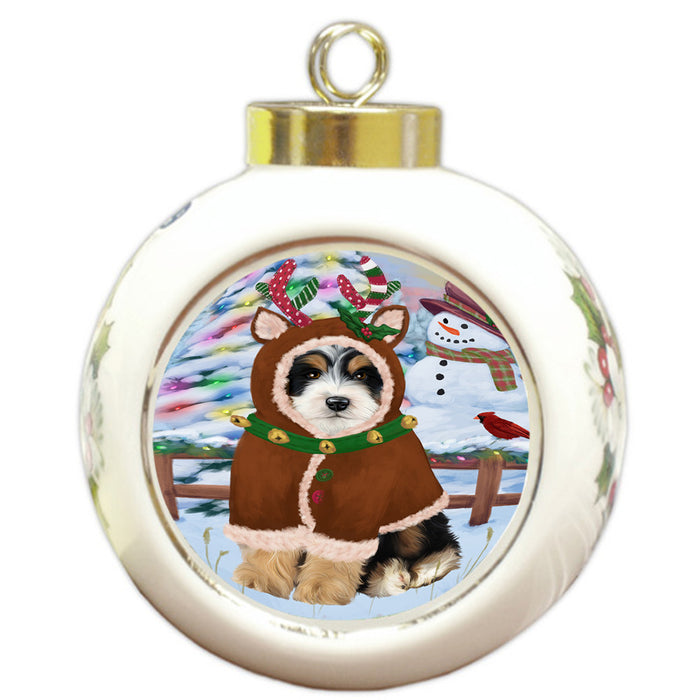 Christmas Gingerbread House Candyfest Bernedoodle Dog Round Ball Christmas Ornament RBPOR56533