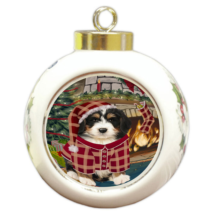 The Stocking was Hung Bernedoodle Dog Round Ball Christmas Ornament RBPOR55562