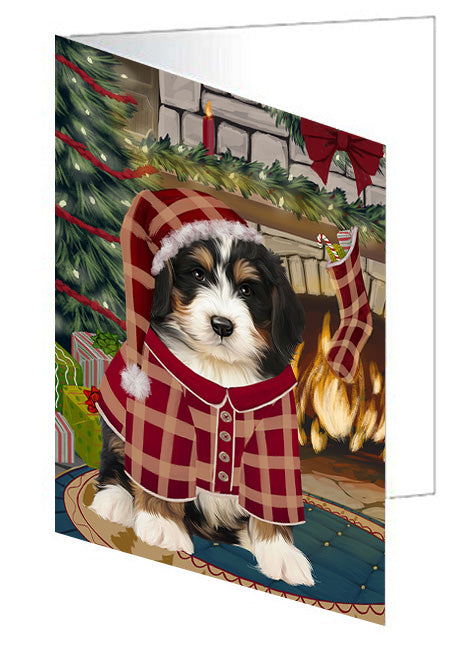 The Stocking was Hung French Bulldog Handmade Artwork Assorted Pets Greeting Cards and Note Cards with Envelopes for All Occasions and Holiday Seasons GCD70430