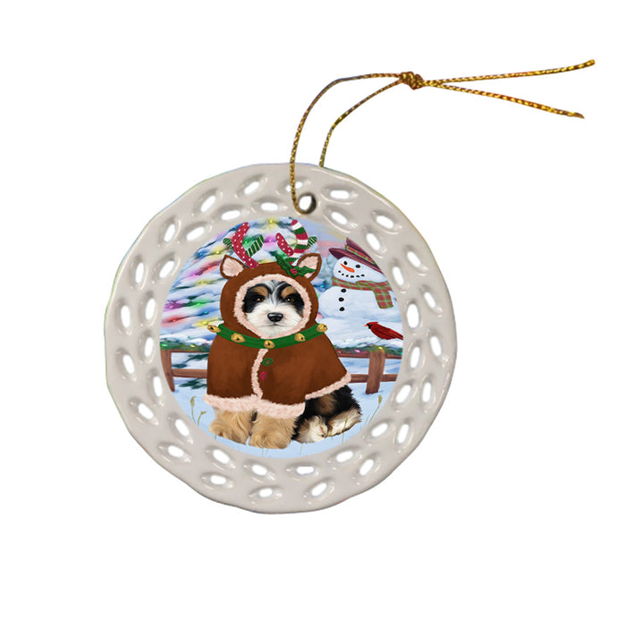 Christmas Gingerbread House Candyfest Bernedoodle Dog Ceramic Doily Ornament DPOR56533