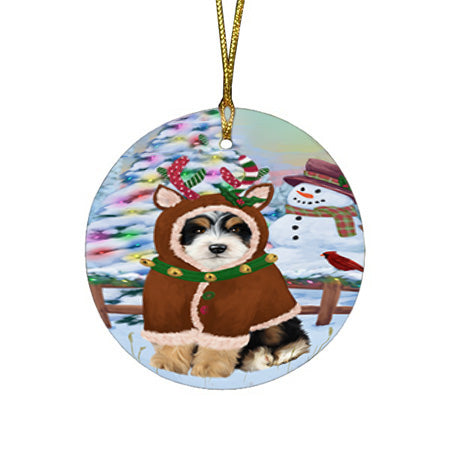 Christmas Gingerbread House Candyfest Bernedoodle Dog Round Flat Christmas Ornament RFPOR56533