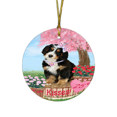 Rosie 25 Cent Kisses Bernedoodle Dog Round Flat Christmas Ornament RFPOR56177