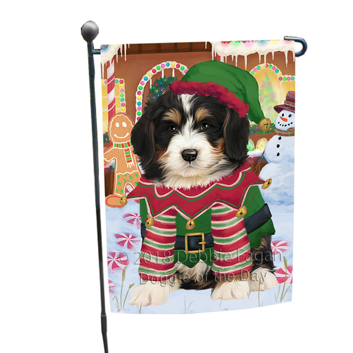 Christmas Gingerbread House Candyfest Bernedoodle Dog Garden Flag GFLG56726