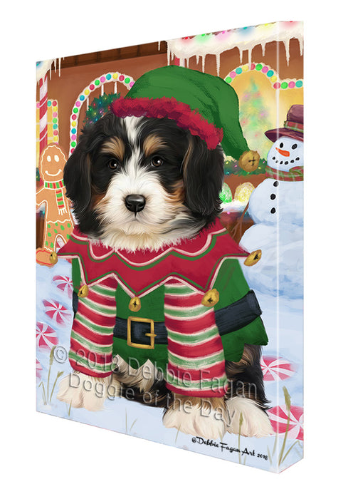 Christmas Gingerbread House Candyfest Bernedoodle Dog Canvas Print Wall Art Décor CVS127826