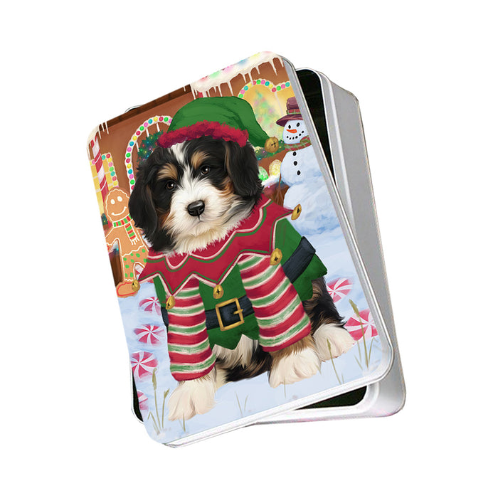 Christmas Gingerbread House Candyfest Bernedoodle Dog Photo Storage Tin PITN56097