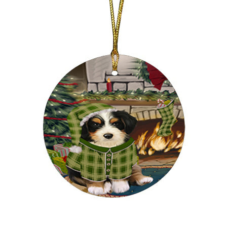 The Stocking was Hung Bernedoodle Dog Round Flat Christmas Ornament RFPOR55563