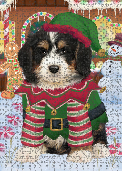 Christmas Gingerbread House Candyfest Bernedoodle Dog Puzzle with Photo Tin PUZL92912