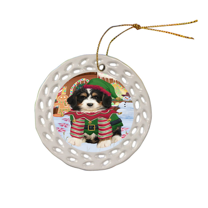 Christmas Gingerbread House Candyfest Bernedoodle Dog Ceramic Doily Ornament DPOR56534
