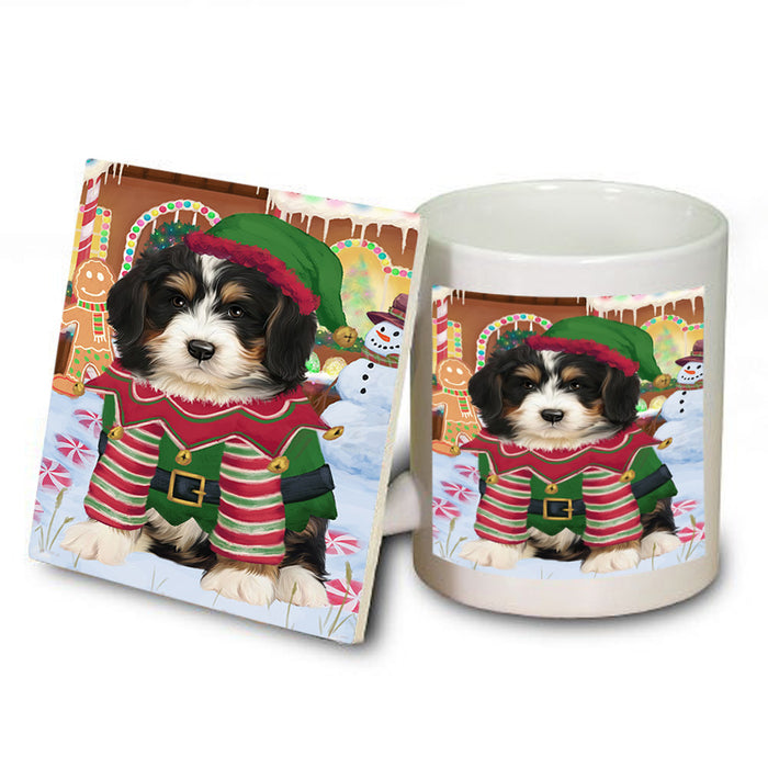 Christmas Gingerbread House Candyfest Bernedoodle Dog Mug and Coaster Set MUC56170