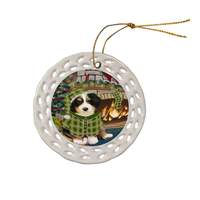 The Stocking was Hung Bernedoodle Dog Ceramic Doily Ornament DPOR55563