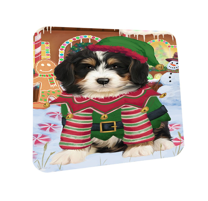 Christmas Gingerbread House Candyfest Bernedoodle Dog Coasters Set of 4 CST56136