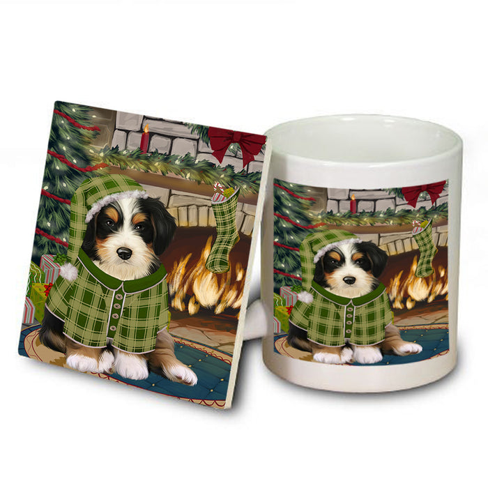 The Stocking was Hung Bernedoodle Dog Mug and Coaster Set MUC55199