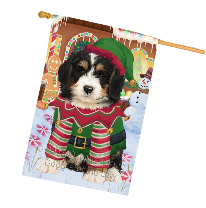 Christmas Gingerbread House Candyfest Bernedoodle Dog House Flag FLG56862